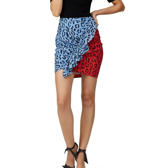 A.L.C. Gellar Leopard Print Multi Color Silk Ruffle Mini Skirt 10- Rock/Glam/90s - Picture 2 of 11
